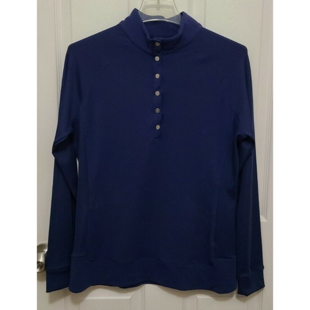 NEW EP New York Women's Long Sleeve 1/4 Snap Button Performance Pullover Blue M